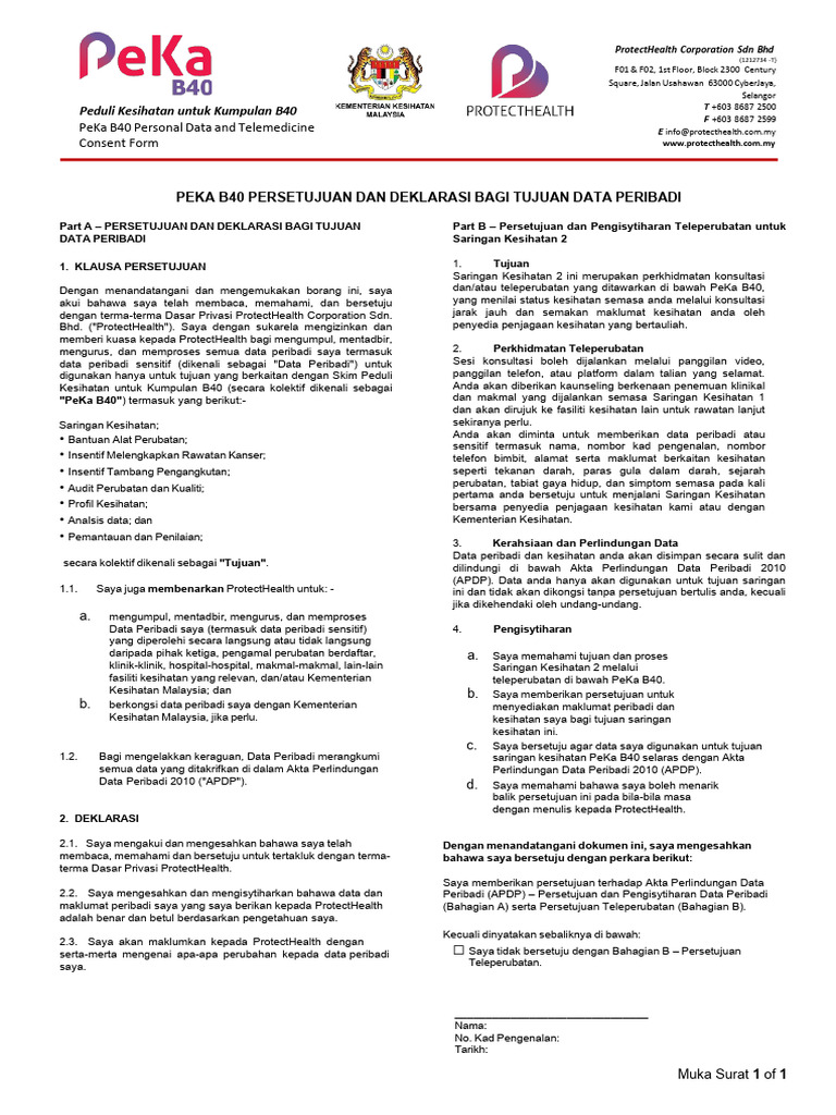 PeKa B40 Personal Data Consent Form (BM) - Final V3 - One Page | PDF