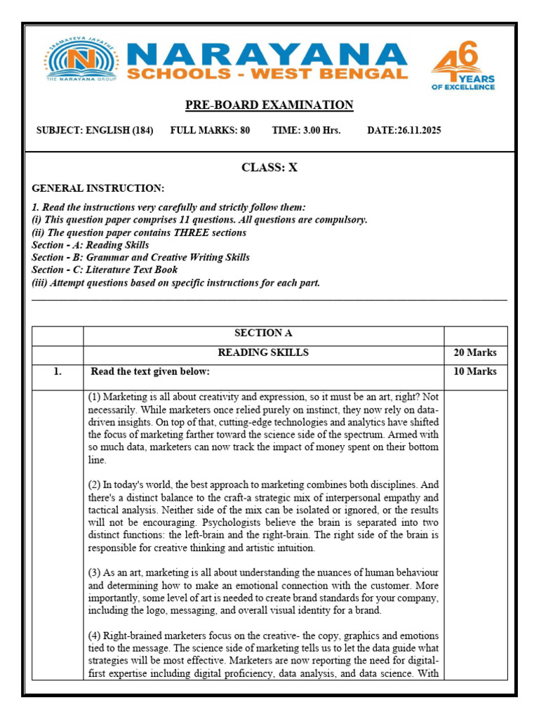 Class X English Pre-Board Exam Paper | PDF | Marketing | Brand
