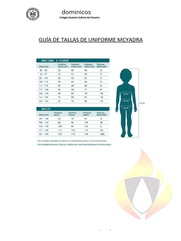 Guia de Tallas Uniforme Mcyadra | PDF