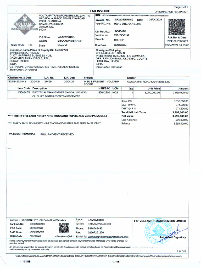 Transformer Invoice & TDS | PDF