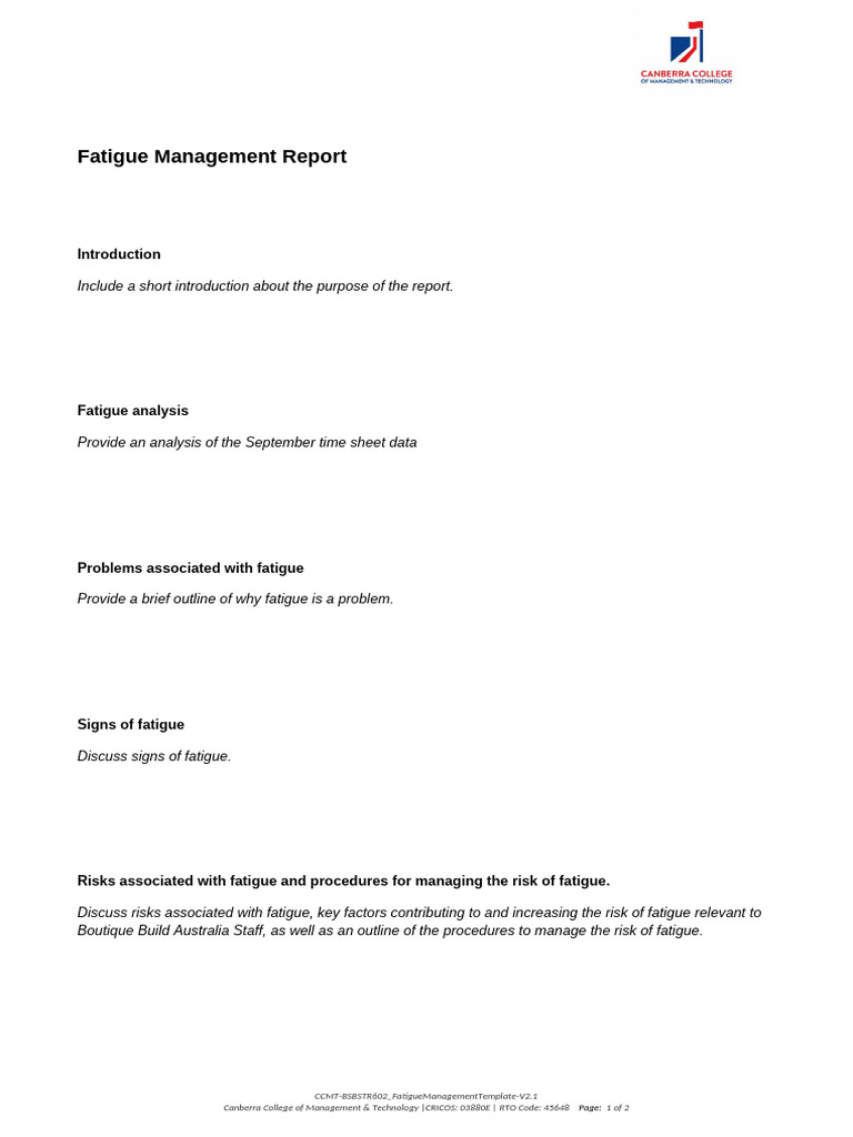 Fatigue Management Strategies Report | PDF
