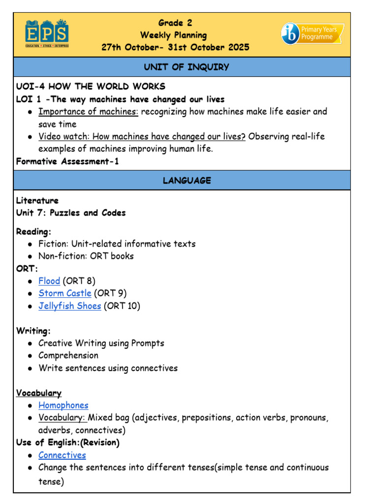 Grade 2 Weekly Plan: Machines & Learning | PDF | Icon (Computing ...