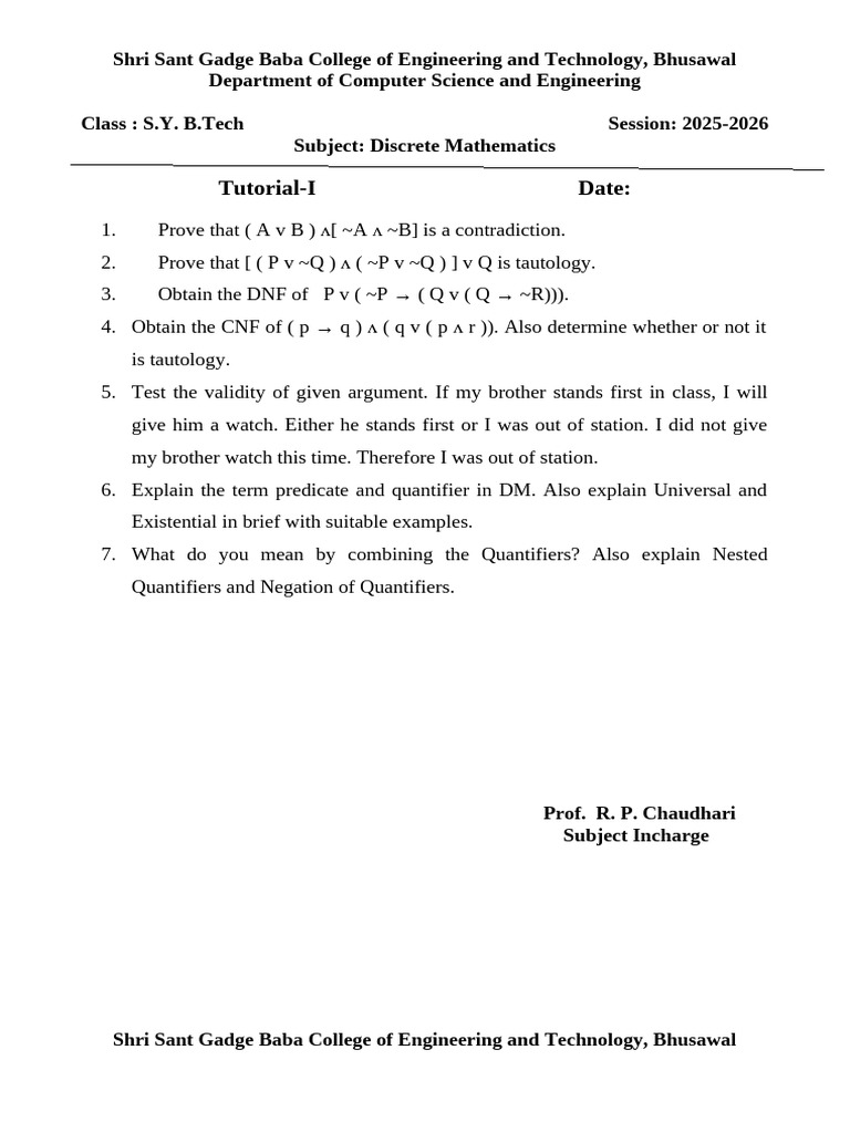 Discrete Mathematics Tutorials for B.Tech | PDF | Graph Theory ...