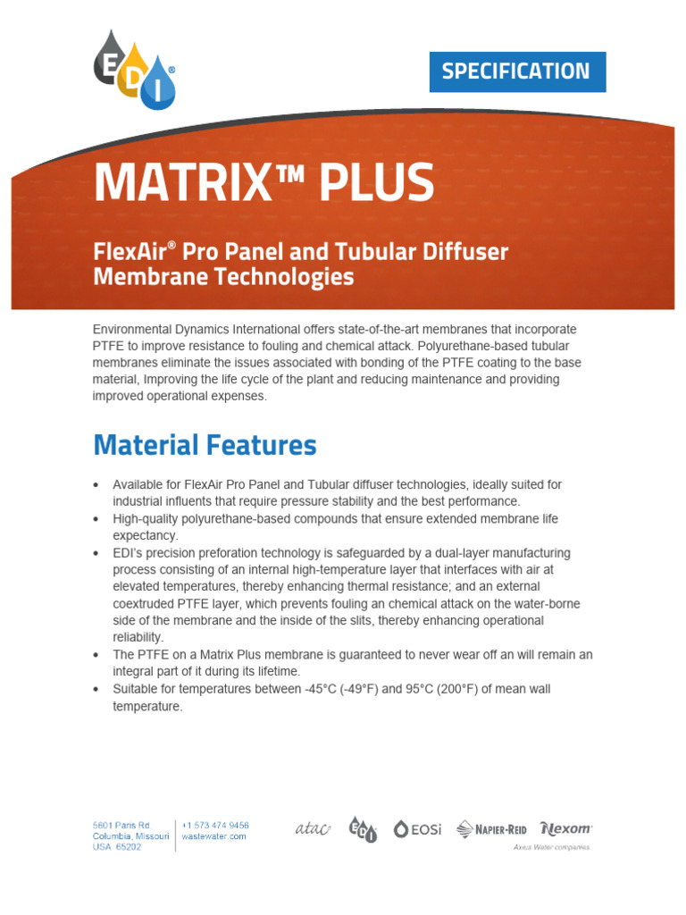Matrix Plus Membrane Specifications | PDF | Membrane | Strength Of ...
