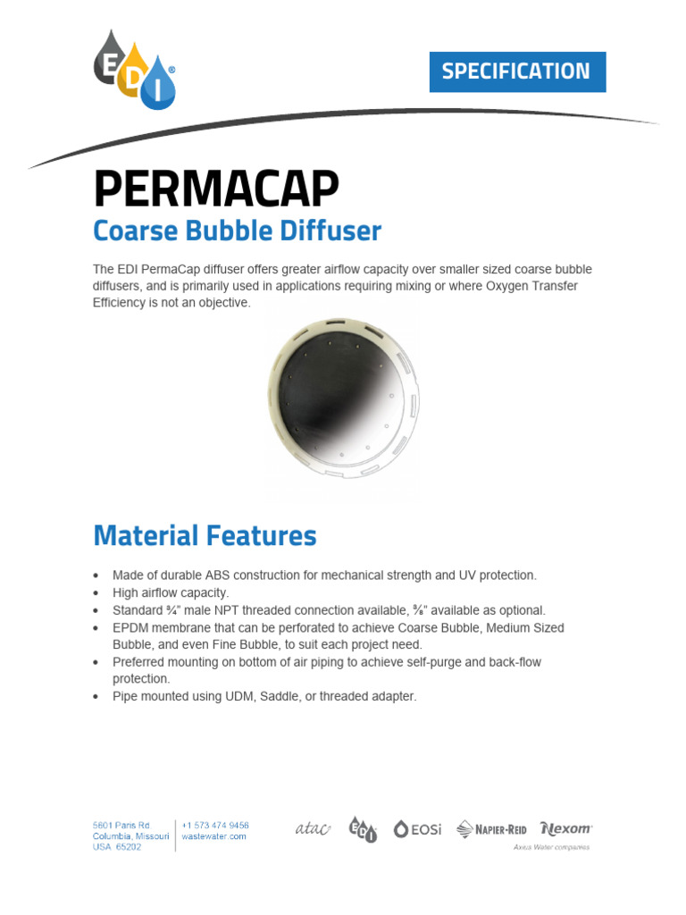 EDI PermaCap Coarse Bubble Diffuser | PDF