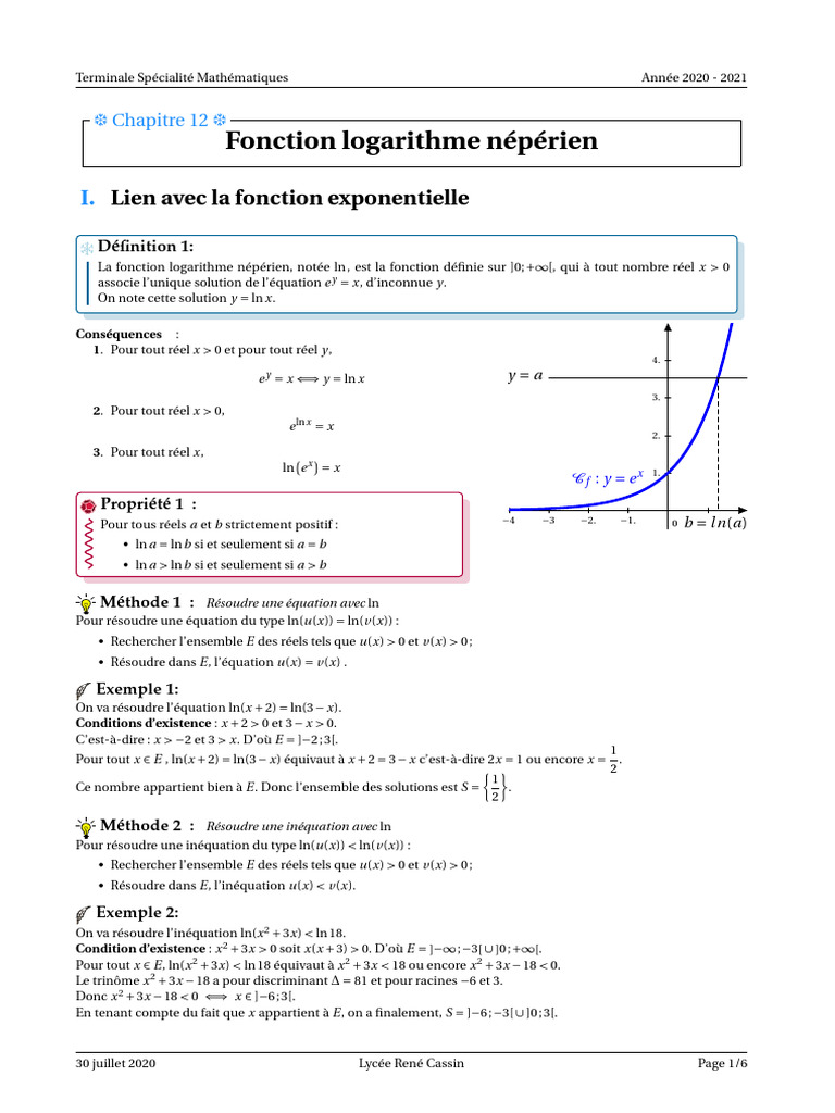 Fonction Logarithme Népérien en Maths | PDF