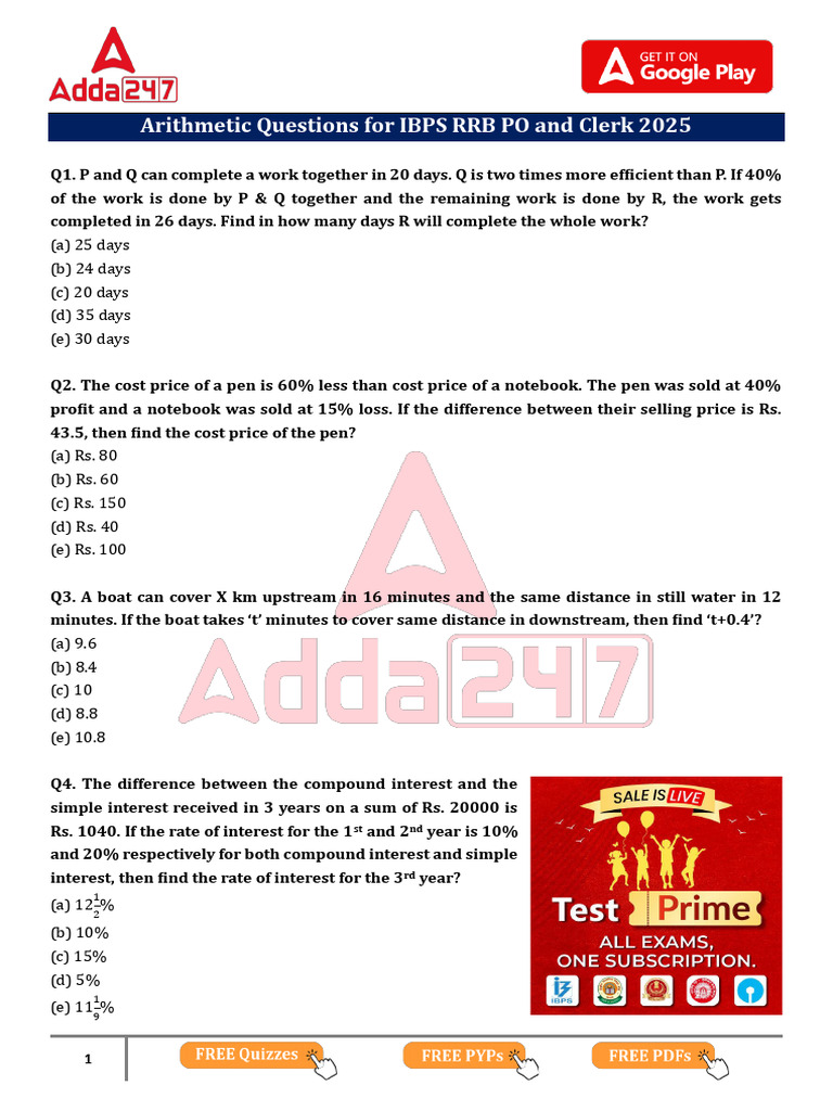 Arithmetic-Questions-for-IBPS-RRB-PO-and-Clerk-2025 | PDF | Circle | Speed