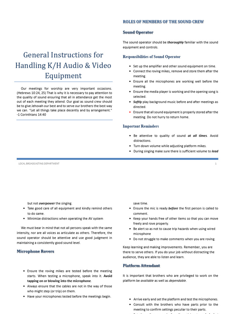 Audio/Video Equipment Handling Guide | PDF | Microphone | Loudspeaker