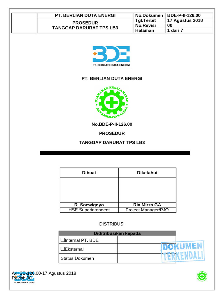 Bde-p-II-126.00 Sop Tanggap Darurat Tps Lb3 | PDF