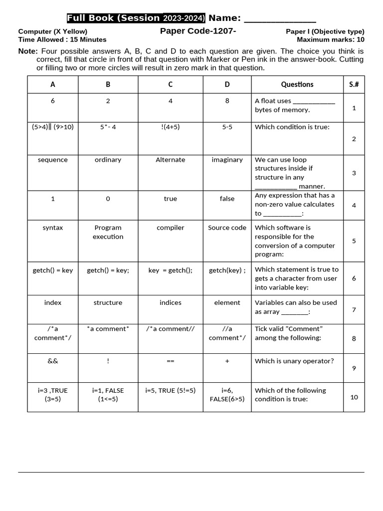 Computer IX Green 1st Half (13-01-24) | PDF | Computer Program ...
