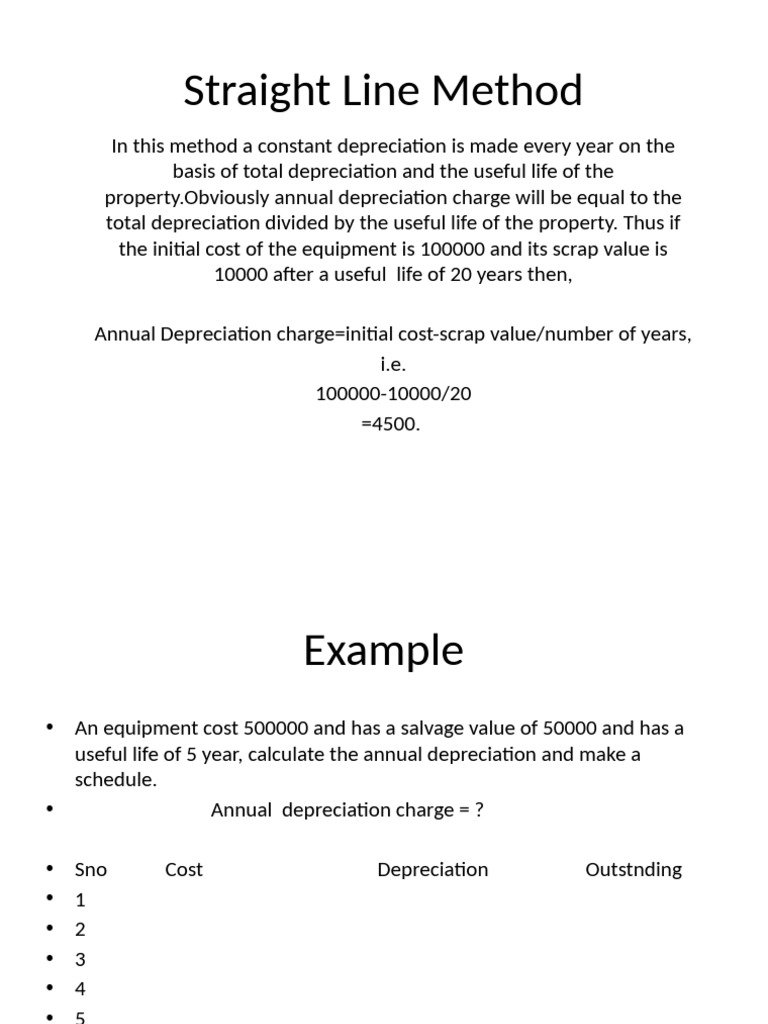 Straight Line Depreciation Method | PDF