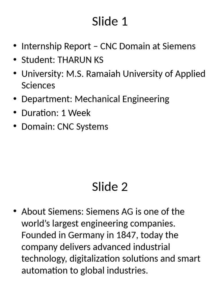 Siemens CNC Internship Report Summary | PDF | Automation | Computing