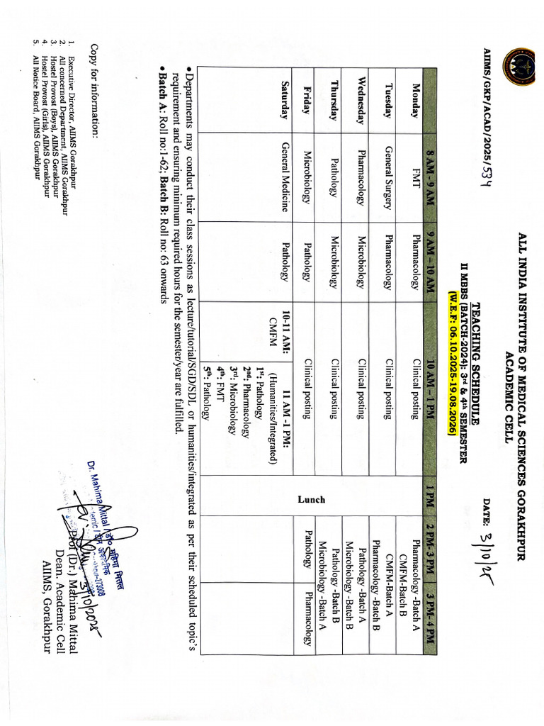 2nd Year MBBS Batch 2024 Teaching Clinical Posting Schedule | PDF