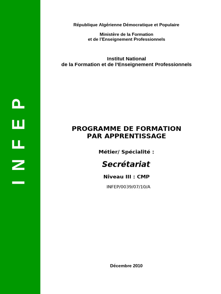 Programme de Formation Secrétariat N3 | PDF | Pédagogie | Apprentissage