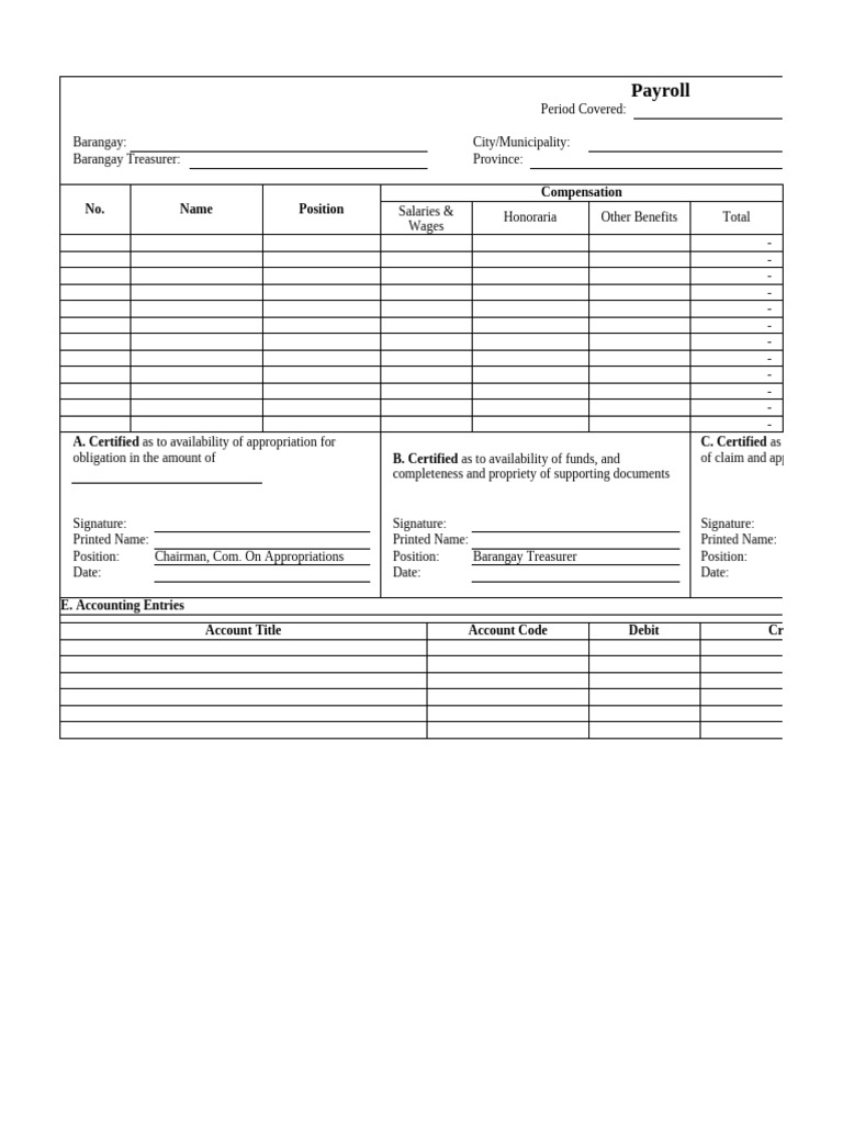 Barangay Payroll Documentation Template | PDF | Payroll | Payments