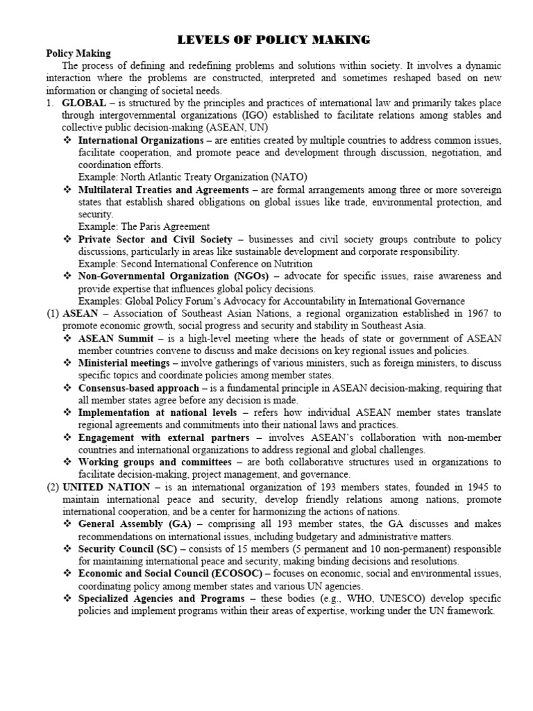 Levels of Policy Making Explained | PDF | Internally Displaced Person ...