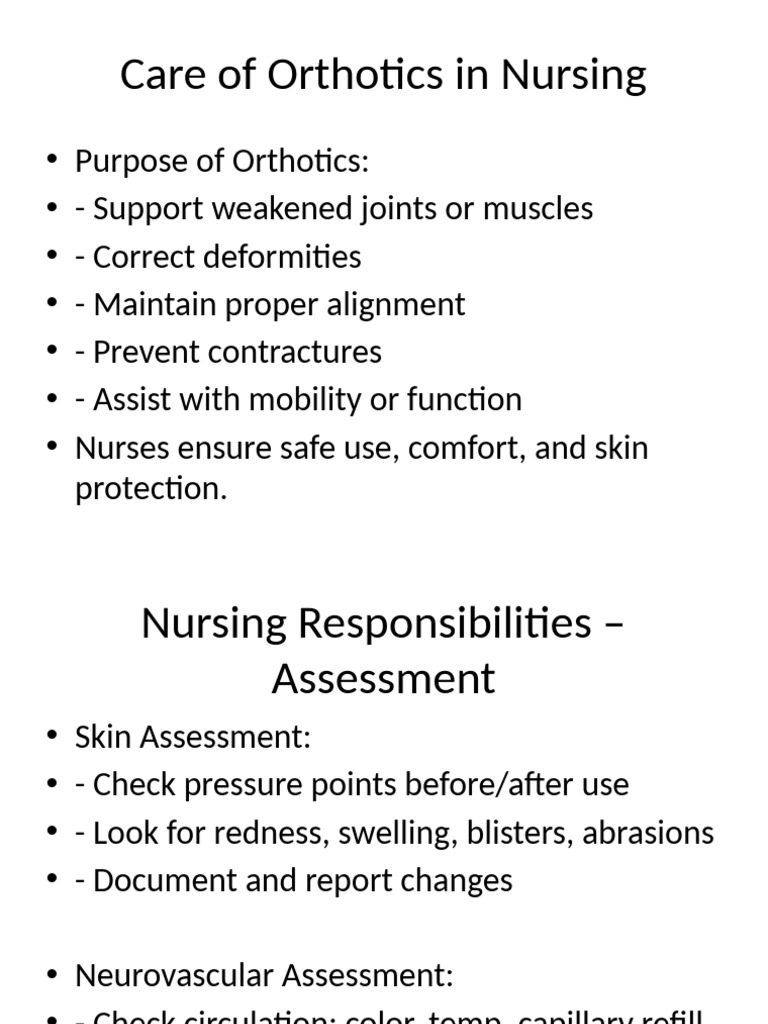 Nursing Guide to Orthotic Care | PDF
