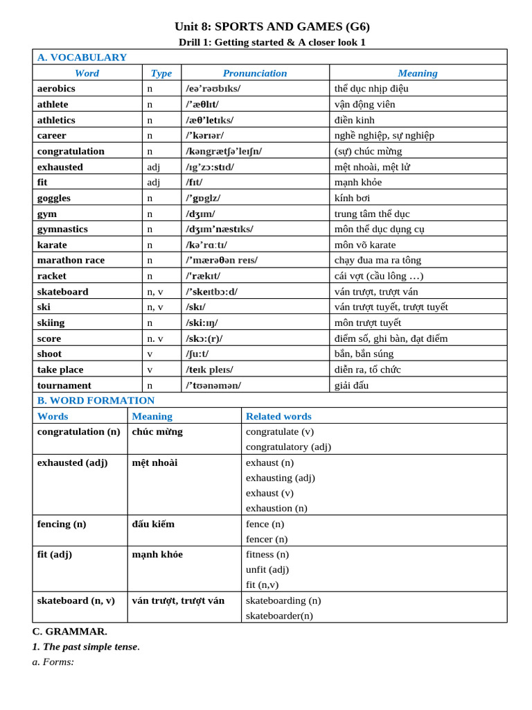 Sports and Games Vocabulary Guide | PDF
