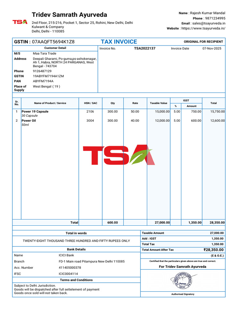 GST Invoice for Maa Tara Trade | PDF | Public Finance | Taxation