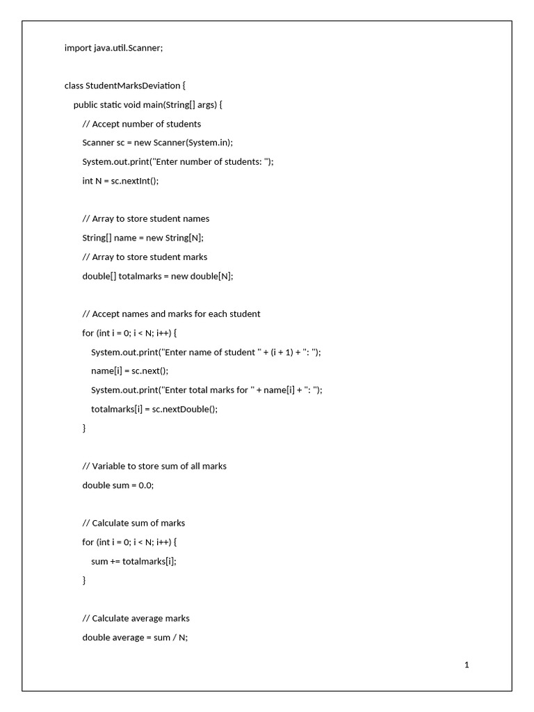 Student Marks Average and Deviation | PDF | Computer Engineering ...