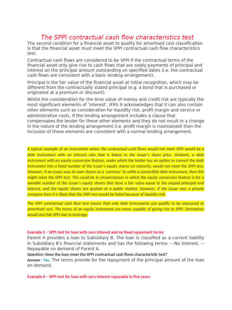 SPPI Cash Flow Test for Financial Assets | PDF | Debt | Interest