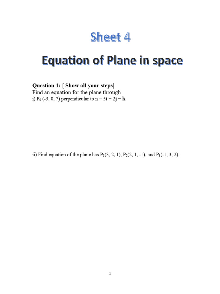 Sheet 4 Math 2 Equation of Plane in Space (1) | PDF