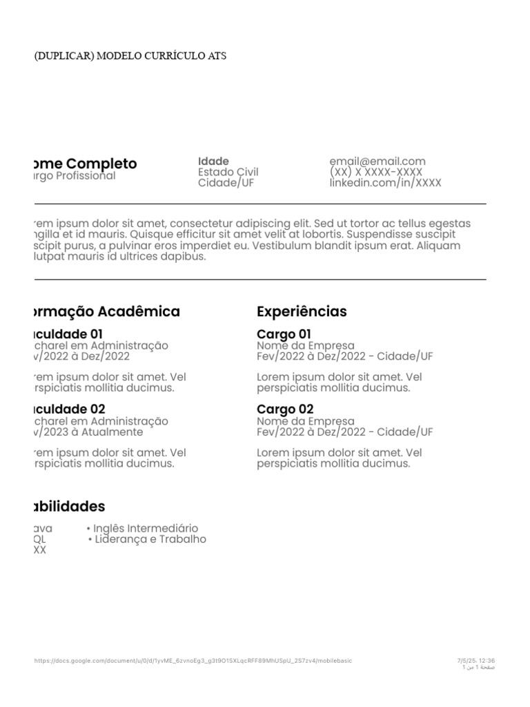 Modelo de Currículo ATS Eficiente | PDF
