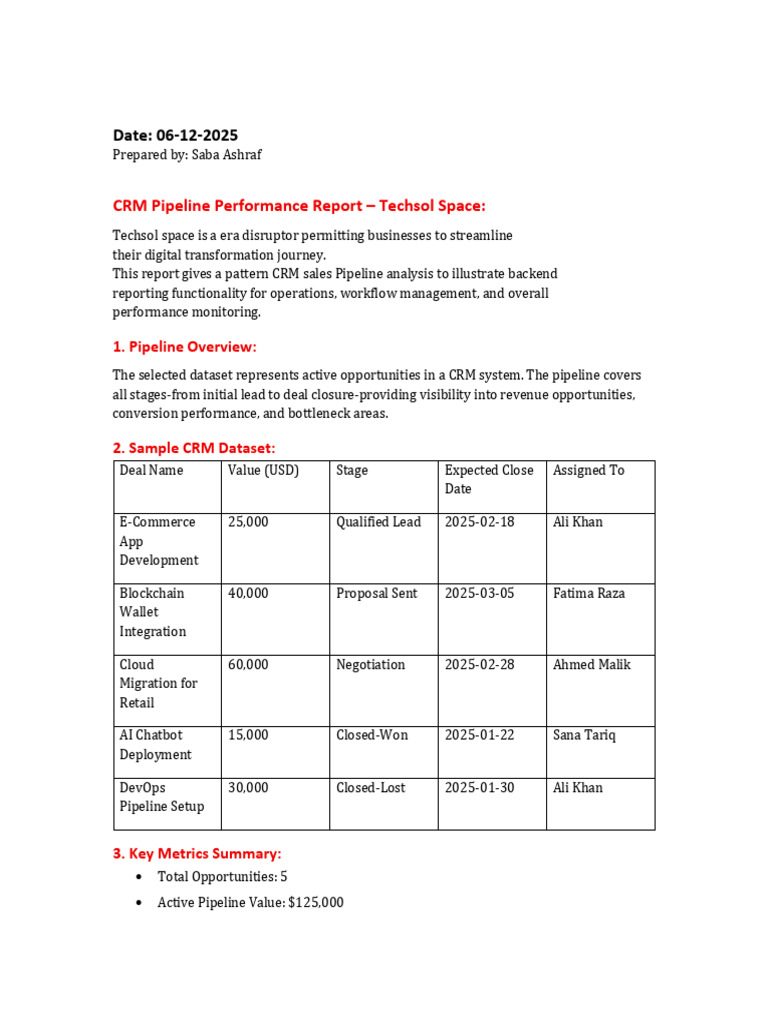 CRM Pipeline Performance Analysis Report | PDF | Customer Relationship ...