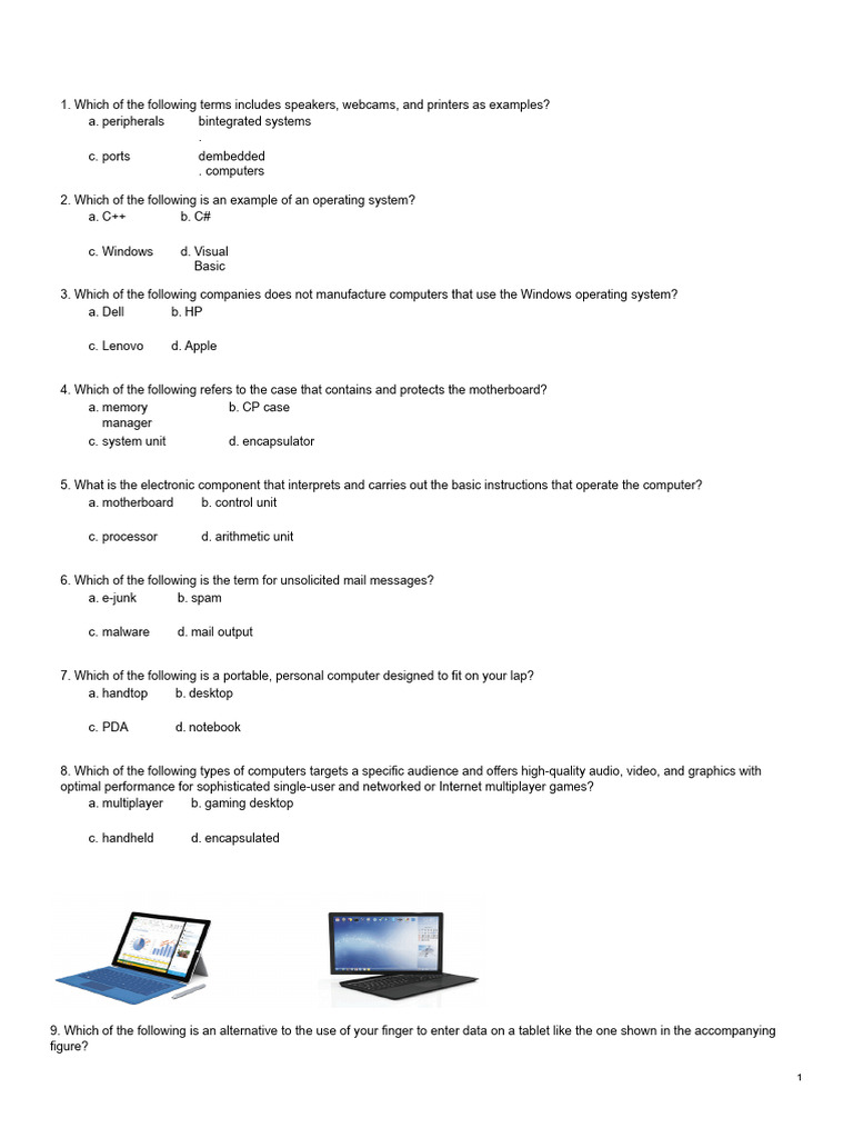 Computer Hardware and Software Quiz | PDF | Server (Computing) | Camera