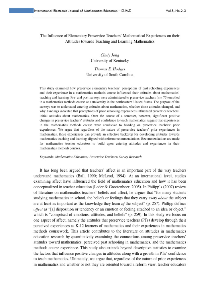 The Influence of Elementary Preservice Teachers’ Mathematical ...