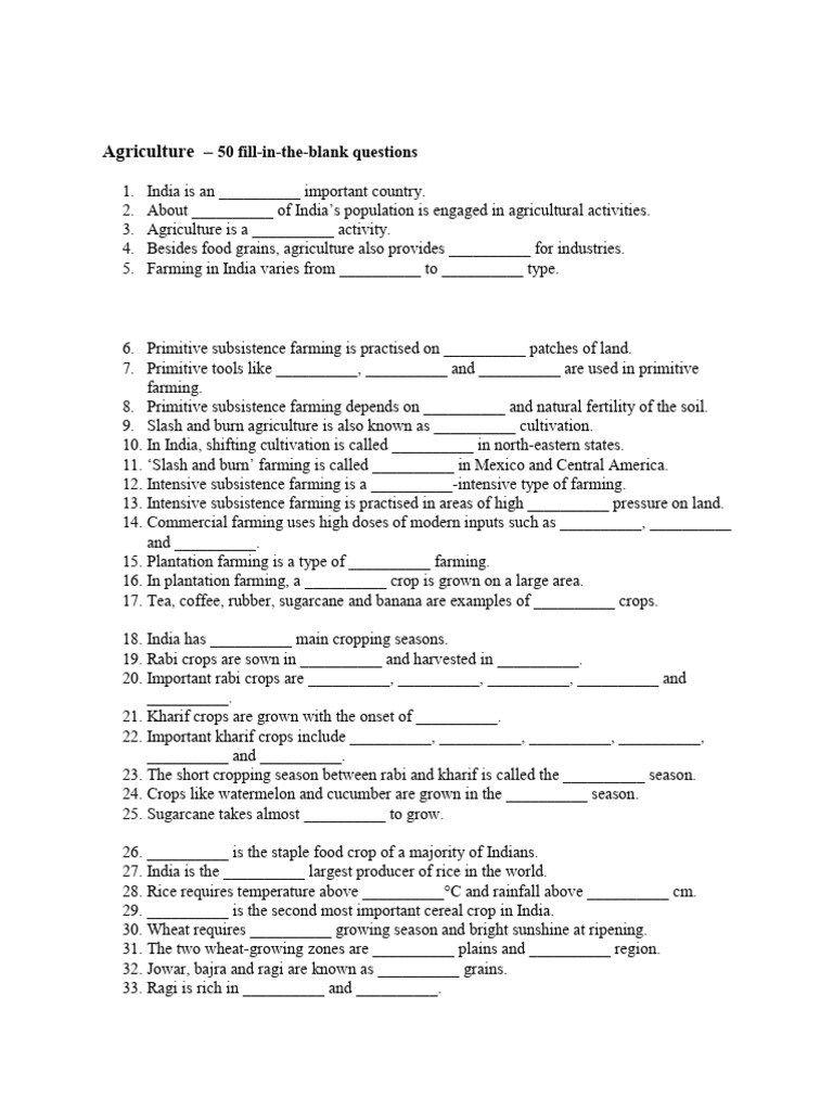Agriculture Level-1 Quesstion | PDF | Agriculture | Crops
