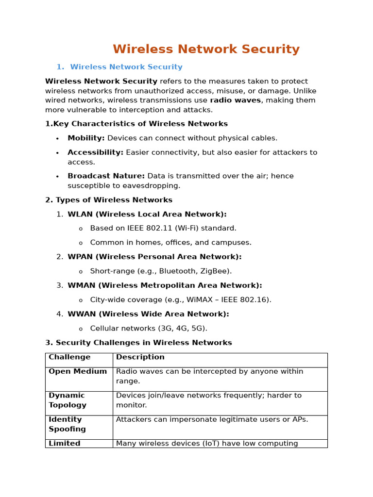 Wireless Network Security Overview | PDF | Computer Network | Security