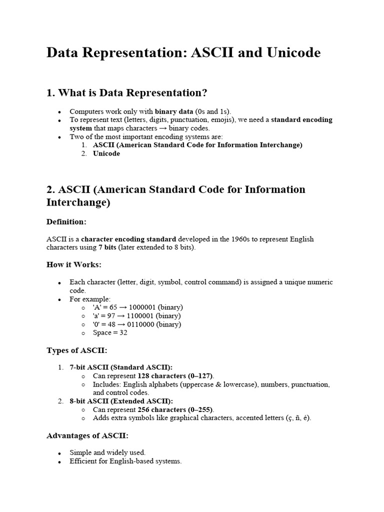 1.5 Data Representation | PDF | Ascii | Character Encoding