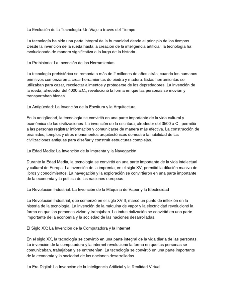 La Evolución de La Tecnología - Un Viaje A Través Del Tiempo | PDF ...