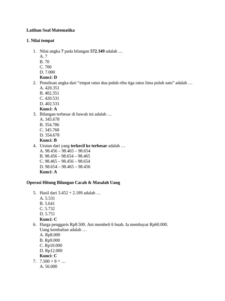 Latihan Soal Matematika Dasar | PDF