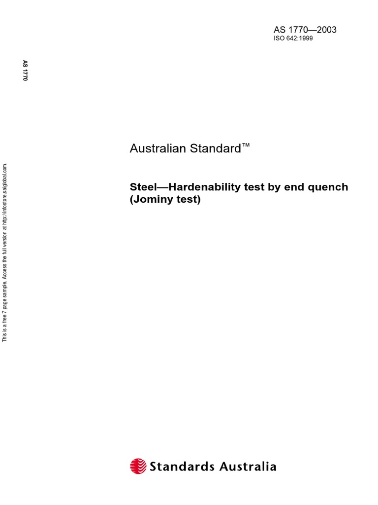 As 1770-2003 Steel - Hardenability Test by End Quench (Jominy Test ...