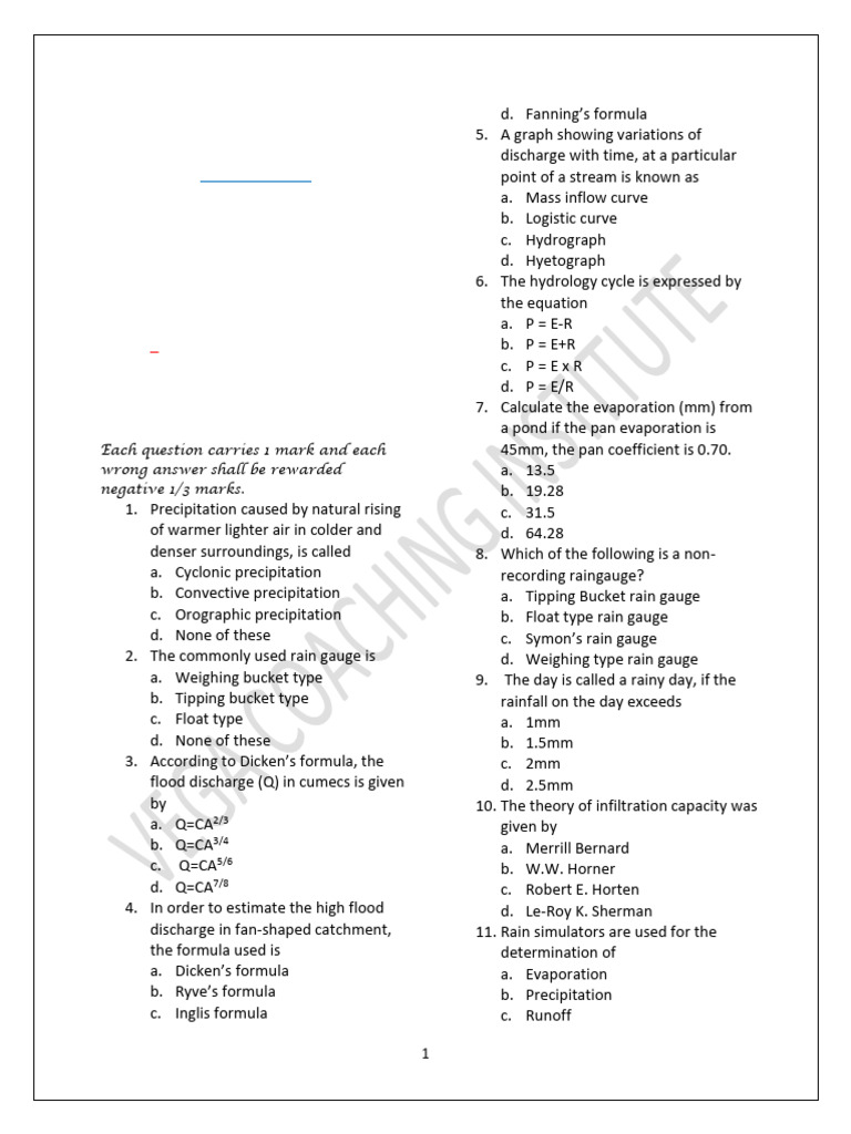 Hydrology Test 2 | PDF | Drainage Basin | Discharge (Hydrology)