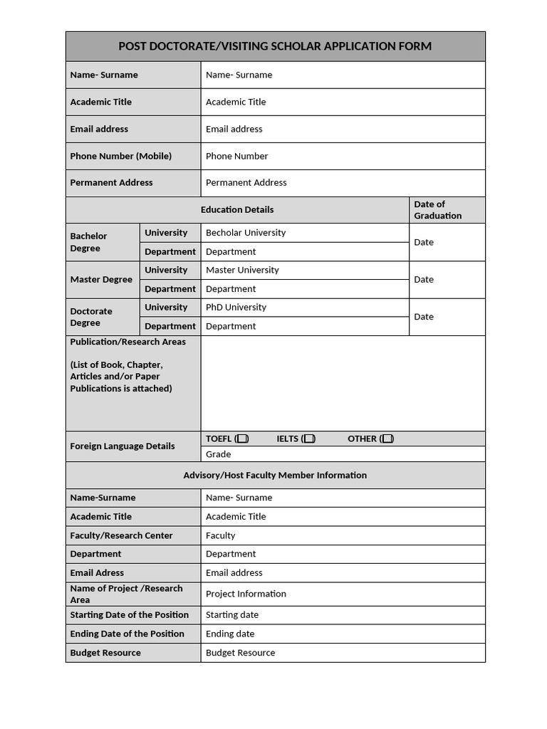 Post Doctora Application Form | PDF