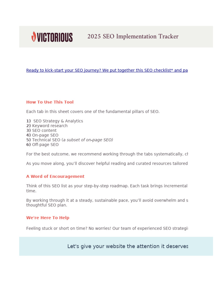 2025 SEO Project Checklist | PDF | Search Engine Optimization | Analytics