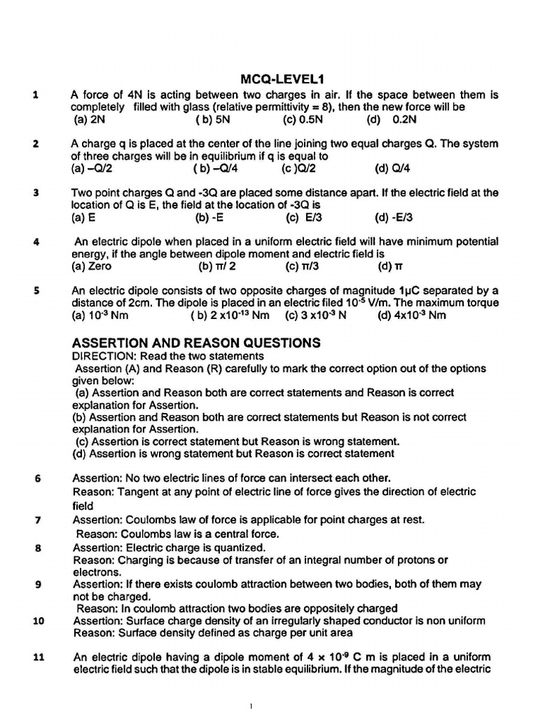 XII Ch-1 Electric Charges & Fields Worksheet | PDF