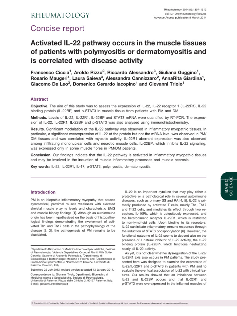 Activated IL-22 Pathway Occurs in the Muscle Tissues of Patients With ...
