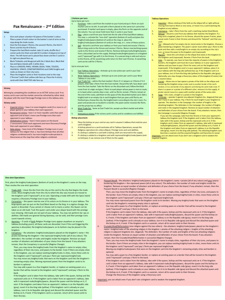 Pax Renaissance 2nd Edition Setup Guide | PDF | Abstract Strategy Games ...