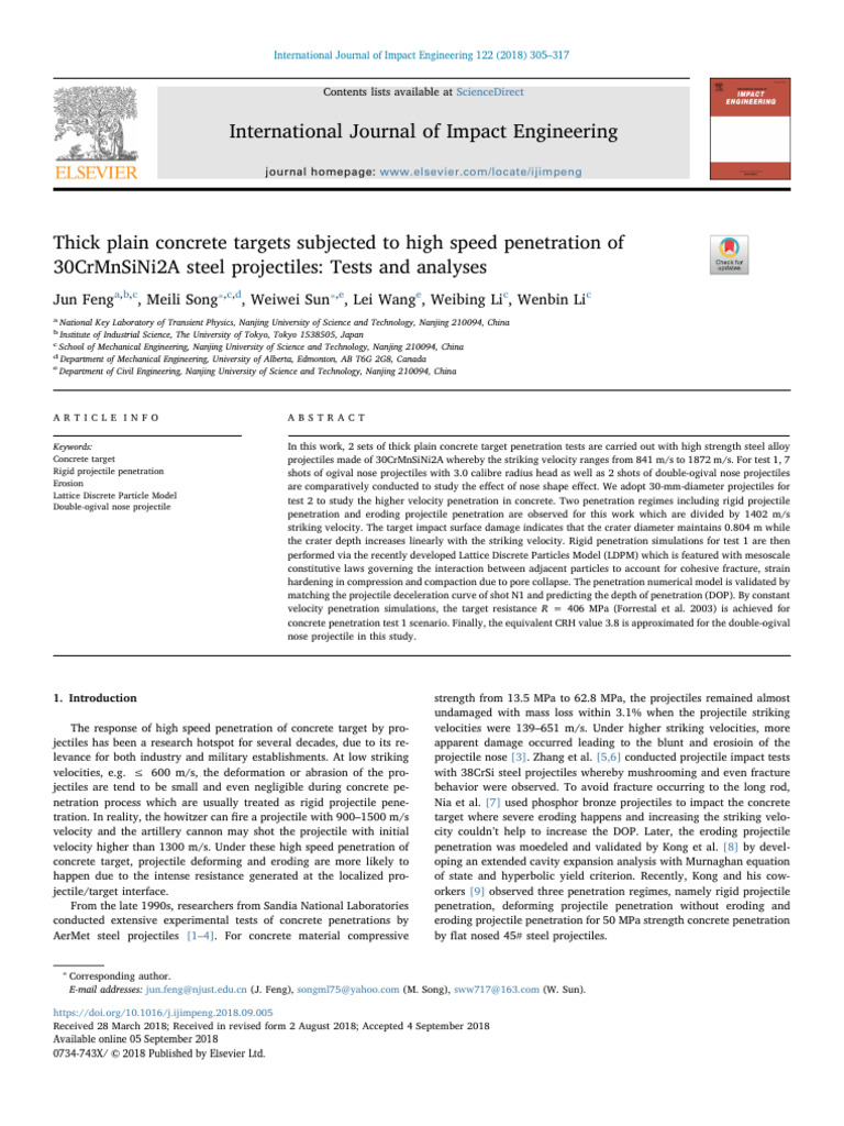 High-Speed Penetration of Concrete Targets | PDF | Fracture | Stress ...