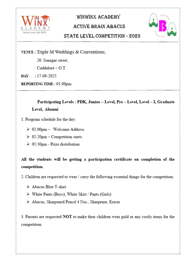 Aba Parents Guidelines Letter Round II 08082025 | PDF