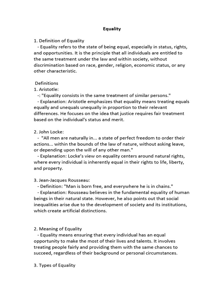 Understanding Equality: Definitions & Types | PDF | Equal Opportunity ...