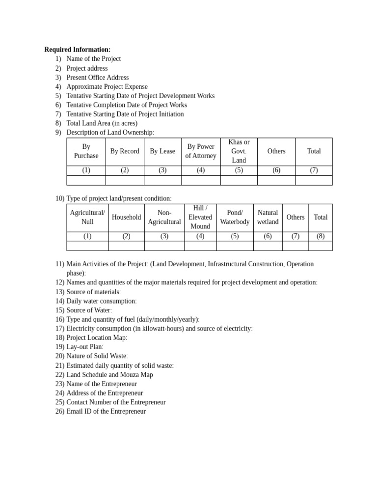 Required Information for DoE | PDF