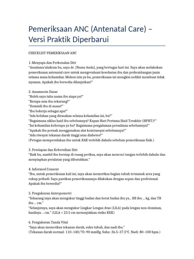 Panduan Lengkap Pemeriksaan ANC | PDF