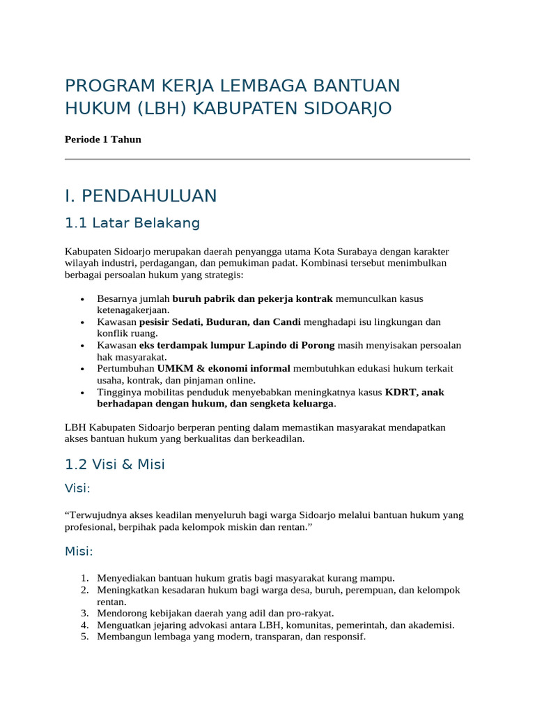 Program Kerja LBH Sidoarjo 2023 | PDF