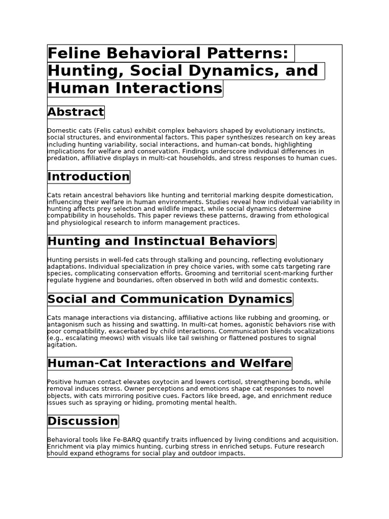 Feline Behavioral Patterns | PDF - Feline Behavioral Modification And Training Methods