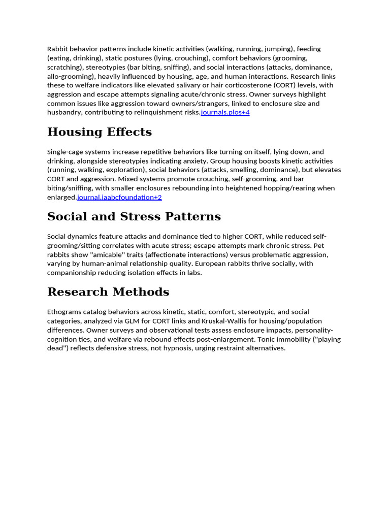 Rabbit Behavior Patterns | PDF
